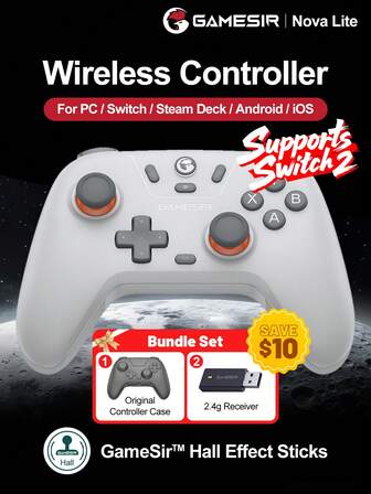  GameSir PC Gamepad, 2 Kontrol Cihazıyla Uyumlu Nova Lite Joystick'ler, Switch Steam Deck Android iOS Cep Telefonu Windows Hall Effect Çubuklarıyla Uyumlu, Orijinal Kontrol Cihazı Koruyucu Kılıflı, Uygun Maliyetli Kontrol, Analog Tetikleyiciler, 2 Rotor Titreşim Motoru, Turbo Fonksiyonu, Oyun Konsolu Aksesuarları, 600mAh Lityum Pil, Kablosuz, 2.4G veya Kablolu Bağlantı, Gri
