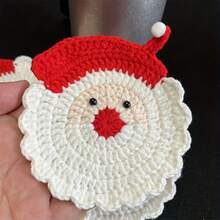 1/3pcs Handmade Crochet Santa Claus Coasters - Holiday Red And White Decorations, Durable Fabric Beverage Trays, Holiday Table Decorations, Unique Christmas Gifts, Christmas Wreaths, Seasonal Tableware, Made With Love