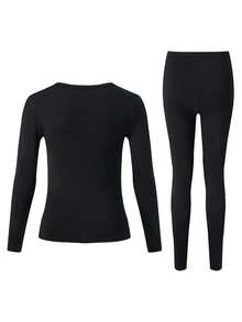 2pcs Women Thermal Underwear Set, Round Neck Top + Pants, Tight Fit Base Layer For Autumn/Winter