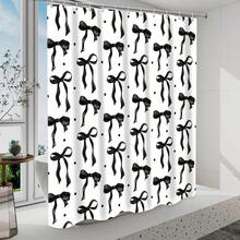2D Flat, Aesthetic Shower Curtain, Bows Black And White Bow, Cute Black Bow Bathroom Decor, Pretty Coquette Bathroom Decor For Girl Lady - 彩色 - 查看 7