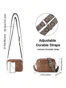 New Retro Quilted Embroidery PU Small Square Shoulder Bag – Multi-Functional Crossbody Messenger Handbag With Multi-Partition Design, Perfect For Daily Commuting, Shopping, Or As A Gift - 棕色 - 查看 3