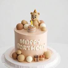 1pc Reusable Cute Brown Bear Party Cake Topper - Suitable For Birthday Cakes, Gender Reveal Parties, Baby Showers, Weddings, Anniversaries, Summer Parties, Christmas Cake Decorations - Multicolor - View 2