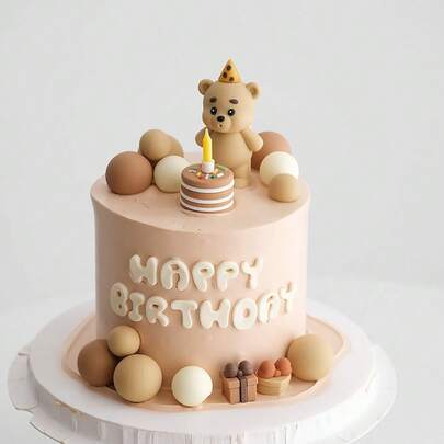 1 st återanvändbar söt tårtdekoration med brun björn - lämplig för födelsedagstårtor, könsavslöjande fester, babyshowers, bröllop, årsdagar, sommarfester, juldekorationer