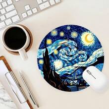 星空草编星空猫可爱鼠标垫，办公桌圆形鼠标垫，小型迷你旅行鼠标垫带防滑橡胶底座，直径 7.87 英寸适用于工作无线电脑笔记本电脑，办公桌配件单个 47g - 彩色 - 查看 9