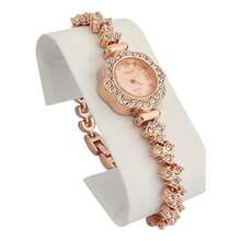 Women's Watch Studded Rhinestone Round Luxury Jewelry - Hoa hồng vàng - Xem 1