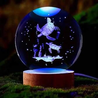 1pc, Mysterious Deep Sea Turtle, Beautiful Sky Jellyfish, Happy Bear Whale, Sweet Snuggle Double Wolf, Quiet Moon Watching Mother And Child Bear Crystal Ball Night Light, 2.36 Inches And 3.15 Inches Diameter Crystal Ball, Birthday Gift Glass Ball, Home Table Lamp Decoration With Wooden Base, Girlfriend, Colleague, Wife Birthday, Valentine's Day Gift, Party Gift Birthday Gifts Graduation