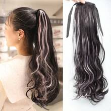 14英寸/18英寸/22英寸合成纤维抽绳马尾夹式假发，适合女性在圣诞节和万圣节佩戴 - 黑色 - 查看 18