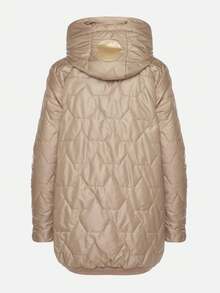 Zip Up Drawstring Hooded Boxy Quilted Coat - Khaki - View 7