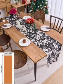 1 buc. Față de masă jacquard cu ciucuri și motive florale negre, față de masă dreptunghiulară în stil vintage american rustic, potrivită pentru zi cu zi, sărbători, reuniuni de familie, nunți, banchete, decorațiuni interioare, consumabile hoteliere de înaltă calitate, ceai de după-amiază - Negru - Vizualizare 14
