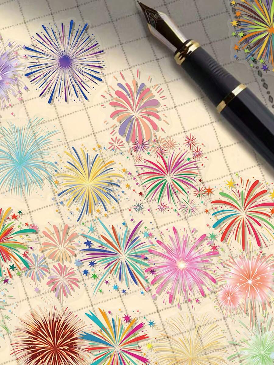 50 piezas de pegatinas retro de fuegos artificiales, adecuadas para scrapbooking, planificadores, diarios, guitarras, patinetas, equipaje, decoración con pegatinas de plástico autoadhesivas
