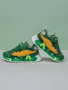 Infant Fashion LED Lighting Dinosaur Mesh Breathable Athletic Shoes, Suitable For Boys And Girls - Casual, Shock-Absorbing, All-Season Anti-Slip Outdoor Running And Walking Shoes