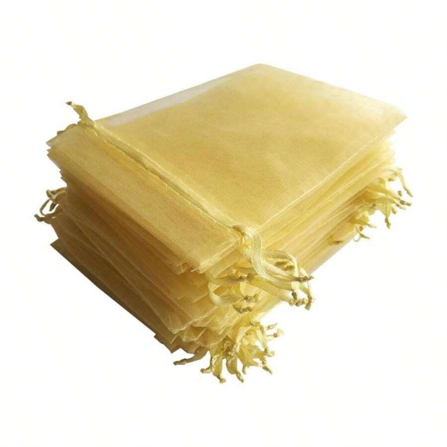 50pcs 4x6 Inch Gifts Wrap Bags Gold, Organza Sheer Fabric Bulk, Drawstring Reusable Pouch Shower Favor, Business, Beach, Standard Size Elegant Business Card, Cute Little - 金色 - 查看 1