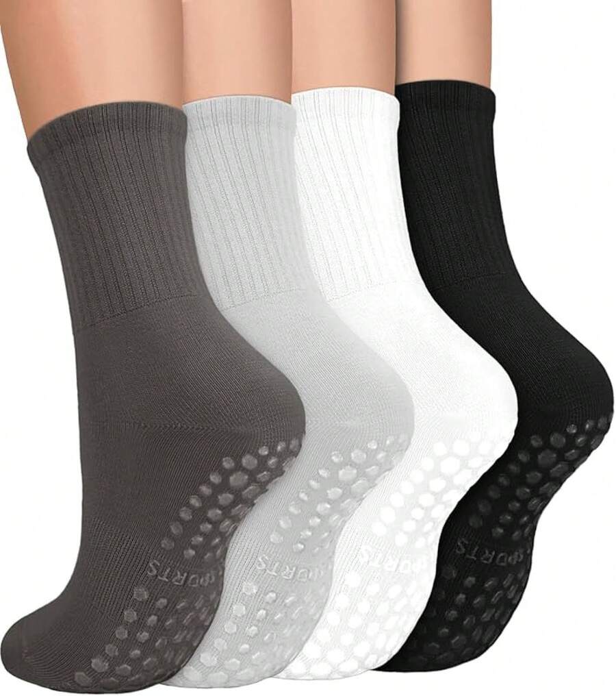 4 Pares de Calcetines de Yoga,calcetines antideslizantes para pilates,Ballet,Entrenamiento Descalzo,Baile,Fitness,Varios colores - Calcetines largos-Negro+Gris Oscuro+Gris+Blanco - Ver 1