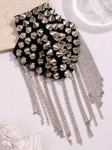 1 件独特设计时尚个性化精致时尚银色尖刺流苏肩章配饰男士适合日常商务通勤 - 彩色 - 查看 7