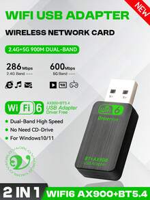 AX900 USB WiFi6 Bluetooth 5.4 2-In-1 Adapter, Dual-Band 2.4G & 5G WiFi Network Card, Wireless Receiver Compatible With Win10/11, Plug And Play