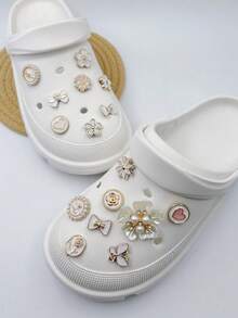 16pcs White Pearl Flower, Butterfly, Heart Shaped Shoe Decorations, Suitable For Shoe Accessories, Wristbands, Slippers, DIY - Multicolor - View 2