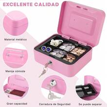 HappyWare Cash Box Caja Fuerte Metalica Para Dinero Con Charola y Llaves Rosa - Rosa - Ver 7