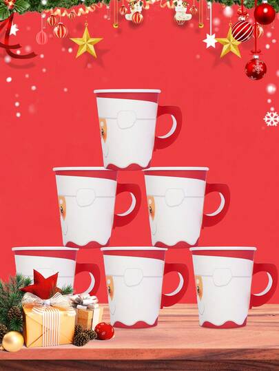 10pcs/40pcs/80pcs White Christmas Hot Cold Paper Cups With Handles Christmas Party Holiday Cup Tea Cups Xmas Drinking Cups Coffee Mugs With Elf Snowman Santa Gingerbread Man Design For Daily Use Winter Holiday Happy Merry Christmas Party Drinkware