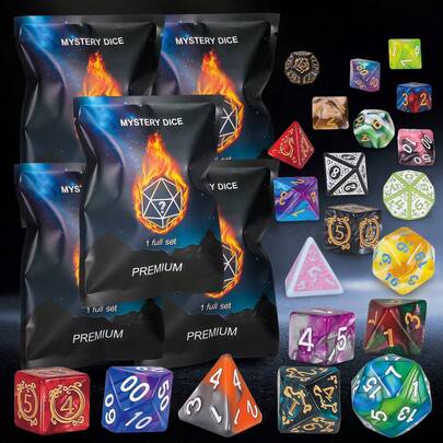 Random Polyhedral Dice - 7PCS Mystery Dice Set, Surprise Bag Dice, Multiple Styles, Random D&D Dice And Dice Storage Bag, Suitable For RPG MTG Roleplaying Tabletop Game, Perfect Gift For Valentine's Day And Other Holidays And Birthdays Full Of Surprises!