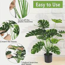 75/60厘米人造龟背竹树，塑料棕榈叶，人造龟背叶，用于绿植装饰；18/12叶热带香蕉树，仿真植物，适用于家居、花园、厨房装饰、办公室、婚礼、派对装饰、情人节礼物（不含花盆） - 綠色 - 查看 8