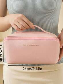 1 szt. Wielofunkcyjna kosmetyczka, wodoodporna kosmetyczka ze skóry PU, kosmetyczka łazienkowa, pojemny uchwyt na pędzle do makijażu, list DIY, przenośna torebka, kosmetyczka o dużej pojemności na kosmetyki do pielęgnacji skóry, pędzle, puder, szminkę, odpowiednia na plażę, do szkoły, do łazienki, na święta, walentynki, prezenty świąteczne dla mamy, rodziny, przyjaciół, niezbędna jesienią - Różowy - Zobacz 8