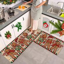 Set Keset Dapur Natal 1/2/3 Buah Tebal 0,47 Inci/1,2 Cm - Dekorasi Natal, Desain Pola Manusia Kue Jahe & Permen, Alas Busa Memori Anti Selip, Ideal Untuk Dapur, Kantor Rumah, Ruang Cuci, Dekorasi Kamar Mandi - MultiWarna - View 7