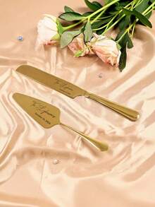 1pc/2pcs Custom Stainless Steel Cake Cutter Set, Wedding Cake Set, Suitable For Weddings, Birthdays, Anniversaries, Graduation Ceremonies, Bachelor Parties, Wedding Souvenirs, Multi-Functional,Anti-Mold,Ornamental,Exquisite,Stylish,High-Quality,Adorable,Modern,Custom,Unique,Personalized,