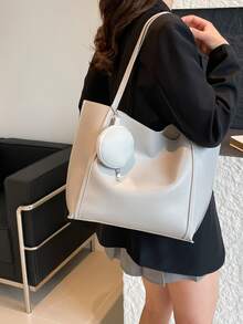 时尚多功能通勤大容量单肩手提包 - 灰色 - 查看 4