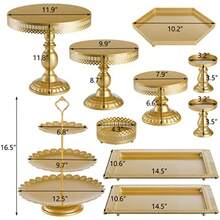 Set Of 10 Cake Stand Metal Cupcake Stand Set With Multiple Combination Styles Dessert Plate Cake Serving Tray Candy Fruit Display Tower For Wedding Birthday Party Baby Shower Anniversary - Vàng - Xem 4