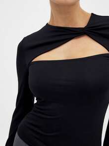 Nouveau arrivage Top à manches longues en tricot de couleur unie avec torsade et ajouré, confortable. Convient pour les vacances, l'école, les jours fériés et le port quotidien