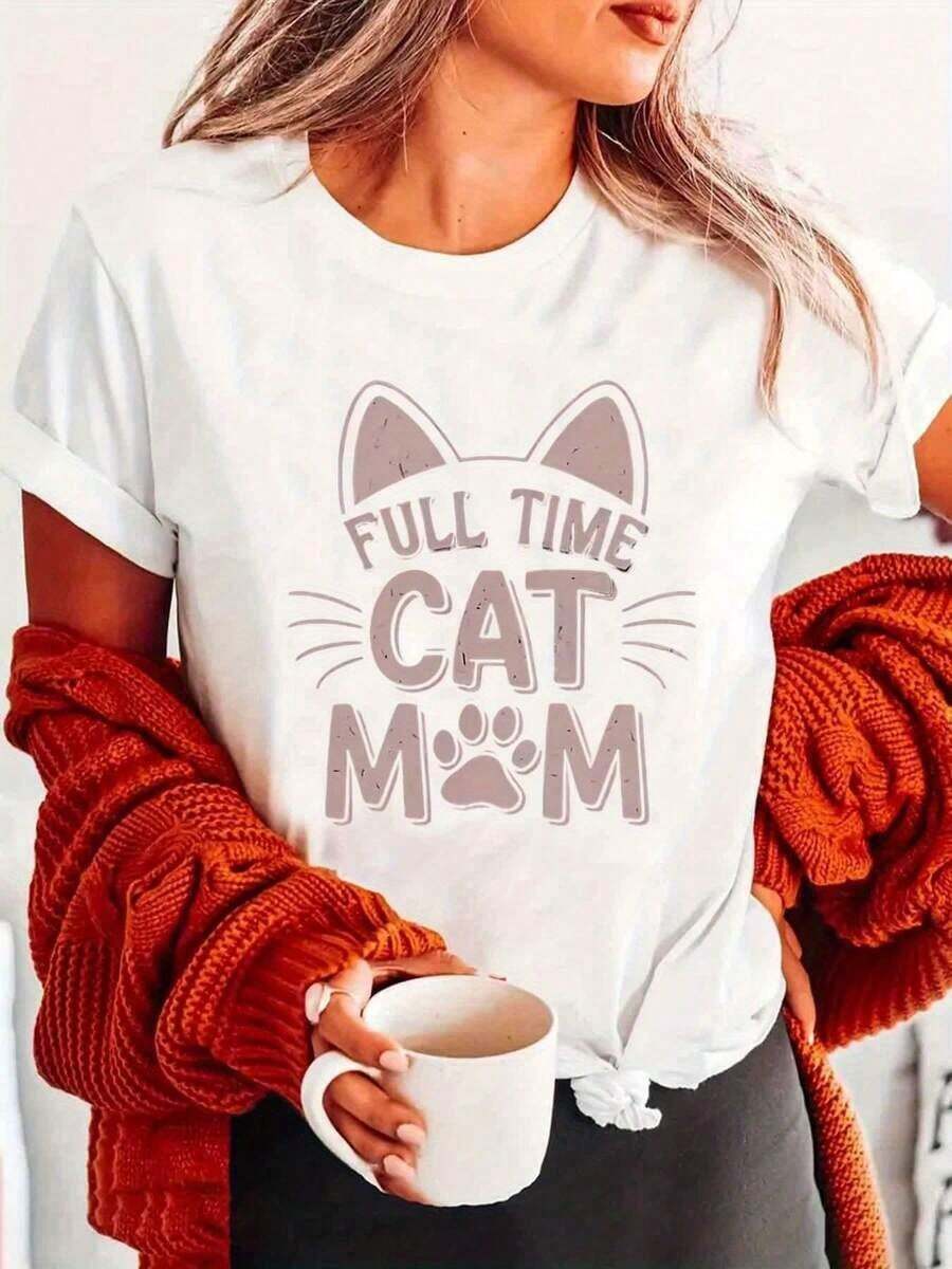 Camiseta de manga corta para damas con estampado de patrones, top de cuello redondo suelto y casual, se puede lavar aáquina para comodidad durante las cuatro estaciones. - Blanco - Ver 1