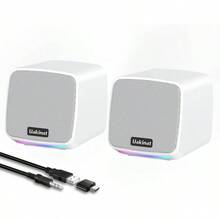 Computer Speakers, Computer Speakers Desktop PC, Desktop Speakers, USB Powered 3.5mm Aux Speaker PC, Laptop, Tablet, PhoneWhite - Initial - View 1
