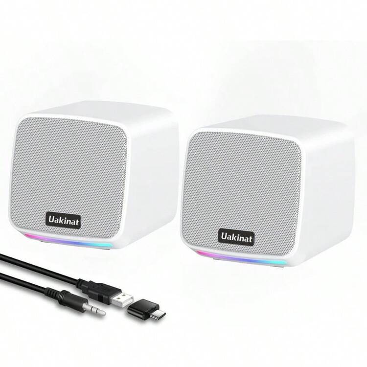 Altavoces de computadora, altavoces de escritorio de PC, altavoces de escritorio, altavoces alimentados por USB de 3.5 mm aux para PC, portátil, tableta, teléfono Blanco - inicial - Añade 1