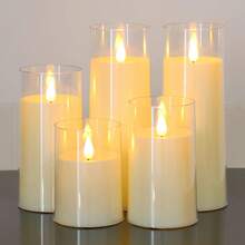 大型塑料LED蜡烛，户外防水无焰蜡烛，电池供电，LED闪烁柱形蜡烛，持久耐用，塑料婚礼蜡烛，桌面烛台灯，适用于餐厅、酒吧、家居装饰、情人节、求婚、氛围蜡烛、情侣用餐蜡烛 - 米色 - 查看 9
