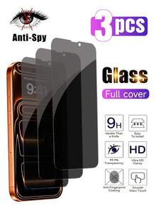 3pcs Privacy Screen Protector Compatible With Iphone 17 Pro Max, Made Of Tempered Glass, Anti-Peeping, Anti-Scratch, 9H Hardness, Sensitive Touch, Bubble-Free, Compatible With Iphone Series, Birthday Gift For Family And Friends, Smartphone Accessories, Waterproof, Shockproof, Anti-Fall, Anti-Fingerprint, Full Coverage - Black - View 9