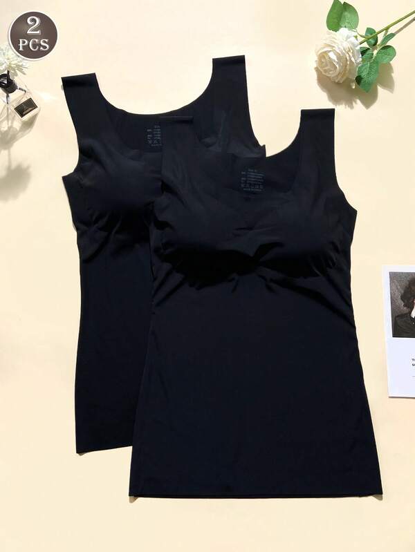 2 pièces Débardeur sans couture pour femmes avec soutien-gorge matelassé, Top de pyjama/yoga/sport confortable avec maintien de la poitrine