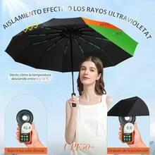Paraguas Reforzado Automático Sombrillas para Sol y Lluvia Sol Paraguas Grande con 24 Varillas Paraguas Plegable de Bolsillo Sombrilla UV UPF50+ Resistente al Viento Hombres y Mujeres - Negro - Ver 5