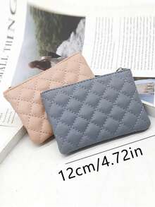 Rhombus Pattern Girl's Coin Purse, PU Leather Short Wallet Large Capacity Card Holder, Cute Fresh Coin Pouch, Leather Zipper Wallet - Multicolor - View 4