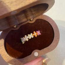 1pc Dopamine Color Diamond Flower Ring For Women, Suitable For Daily And Vacation Wear In Summer - Dopamine Colored Gem Ring - View 1