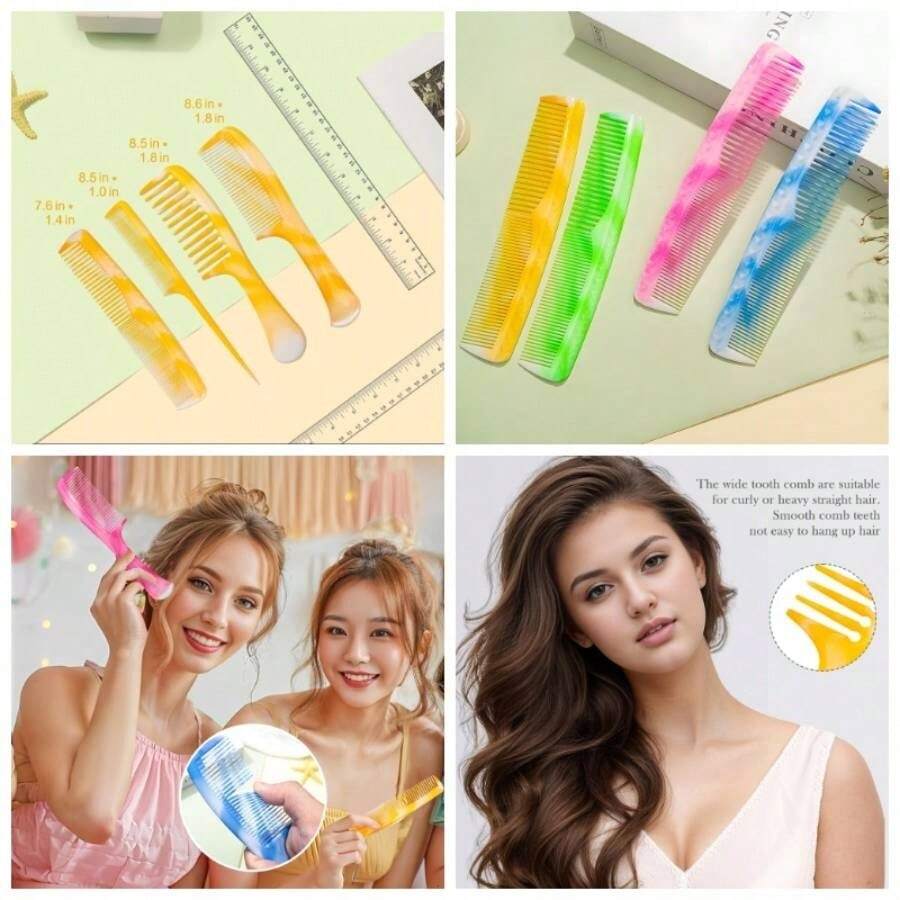 粉色发梳套装 - 宽齿梳、细齿梳、尖尾梳和双头梳，男女通用，美发工具，美发用品，旅行必备，旅行，理发师，发型师，理发师配件，情人节，美发用品，发型师，理发店，沙龙，度假必备，美发产品，理发店，情人节礼物，女士旅行必备，发型师工具 - 黃色 - 查看 1