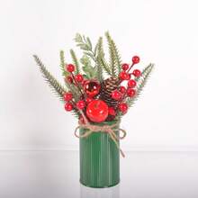 1pc Christmas Centerpiece Decor, Featuring Artificial Holly, Red Berries, Pine Cones, Assorted Christmas Ornaments, Glitter Balls, Country Style Planter Home Decor Christmas Decorations Room Decor Winter