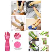 3 Pairs Of Rubber Dishwashing Gloves Kitchen And Household Cleaning U2013 Long Cuff 15 Reusable, Flexible Long - Lasting And Non - Slip Red+Yellow+Green, Medium - 大號+紅+黃+綠 - 查看 1