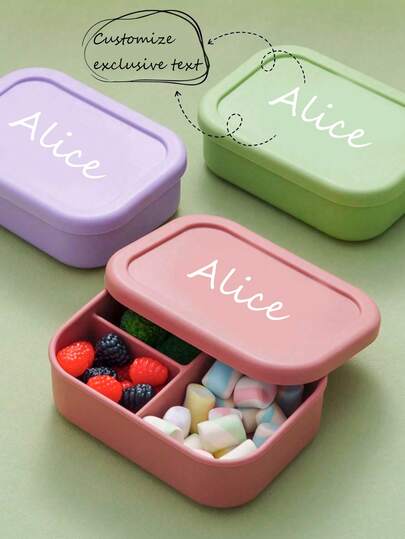 1pc Personalized Customization Name Pattern Silicone Food Storage Box Custom Tableware Portable Dinner Box Single Compartment Lunch Plate,Three-Compartment Storage Box, Colorful Storage Box, Home Essentials, Convenient And Tidy, Holiday Gifts