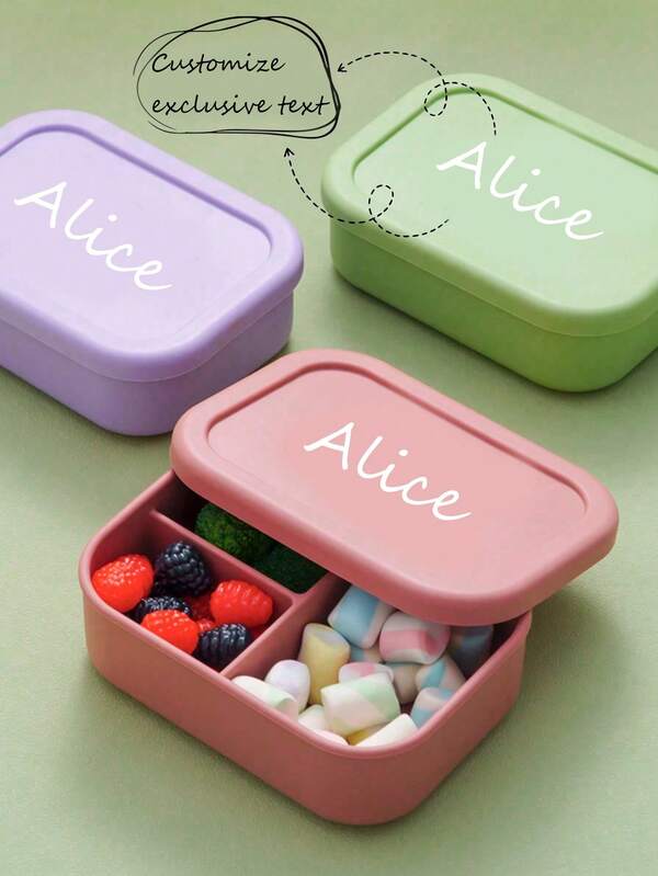1pc Personalized Customization Name Pattern Silicone Food Storage Box Custom Tableware Portable Dinner Box Single Compartment Lunch Plate,Three-Compartment Storage Box, Colorful Storage Box, Home Essentials, Convenient And Tidy, Holiday Gifts
