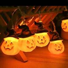 Linternas de calabaza de Halloween, luces de colores, decoraciones, ambiente de mueca en la habitación, guirnalda de luces, gorro con LED, decoración navideña