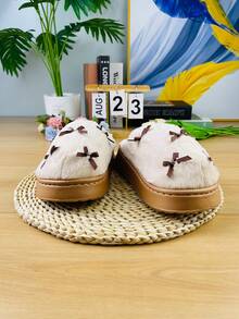 Chinelos Térmicos Femininos, Novos Sapatos de Maternidade Quentes e Antiderrapantes, Design Fofo com Laço, Sapatos de Inverno para Casa