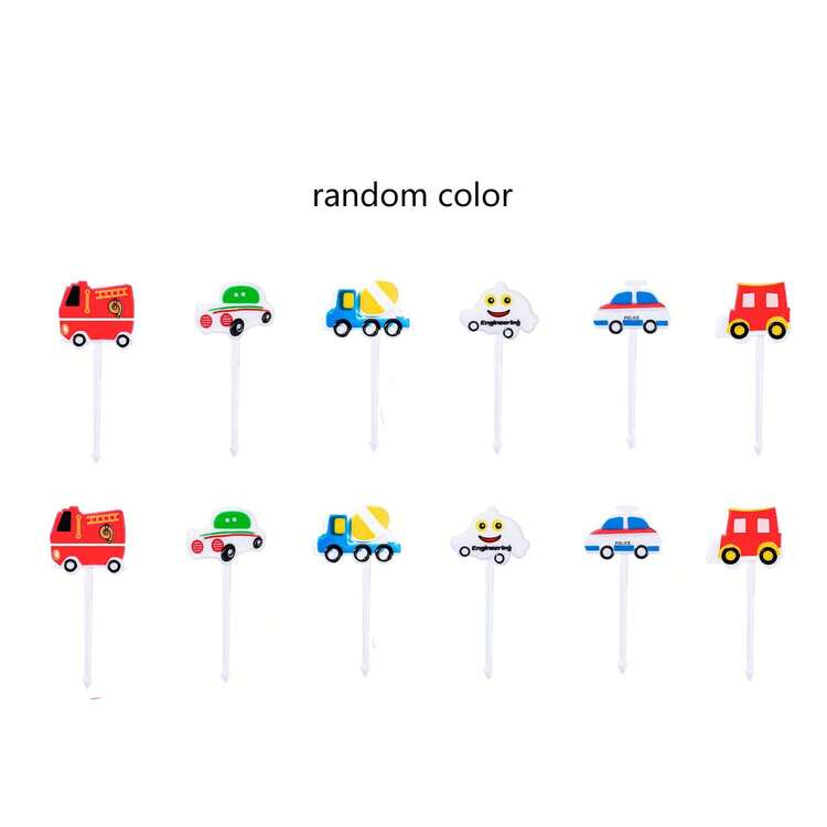 Set de 6 piezas/12 piezas de palillos decorativos con diseños de autos de dibujos animados y frutas para cócteles, lindos decoradores de torta con forma de autos - Multicolor - Añade 5