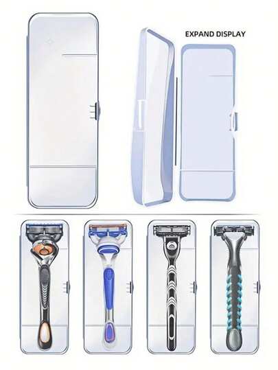 便携式塑料剃须刀收纳盒 - 适合旅行的手动剃须刀收纳盒，带有多个隔层，方便取用和存放旅行盒