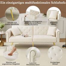Sofa Bed With Bed Function, Adjustable Angle, Gold Feet, With Cushions And Side Storage Pockets - White - View 7