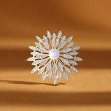 1pc Stylish Personalized Crystal & Pearl Decor Brooch Pin - Multicolor - View 3